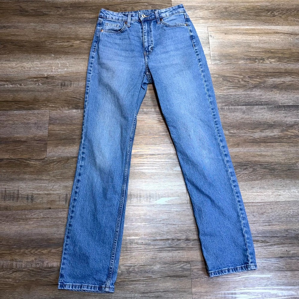 H&M High Waist Vintage Straight-Leg Jeans Womens 4 Blue Denim Cotton Medium Wash